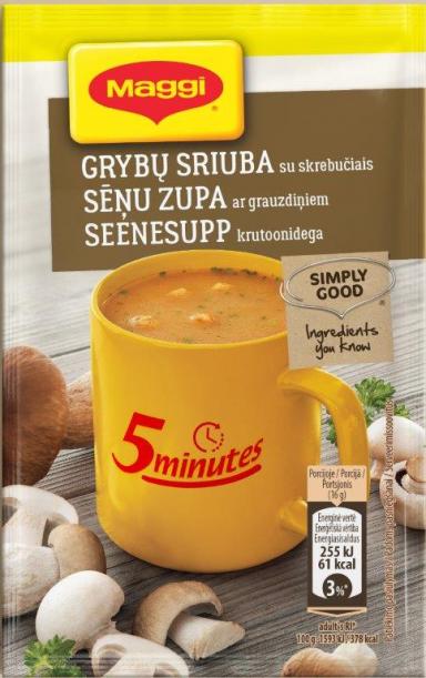 MAGGI 5minutes tirpi grybų sriuba su skrebučiais 16g