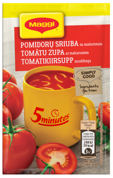 MAGGI 5minutes tirpi pomidorų sriuba su makaronais 17g