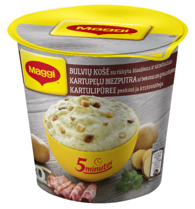 MAGGI 5minutes rūkytos kiaulienos skonio bulvių košė su skrebučiais 53g